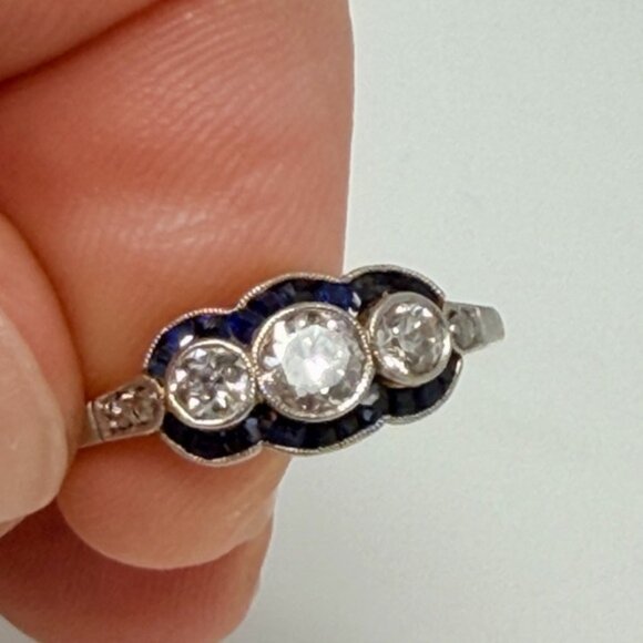 18k Gold and Platinum Old European Cut Diamond Ring 6 .78 CTW Diamonds Antique - Picture 6 of 9